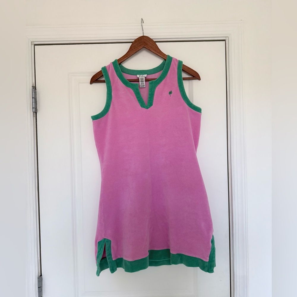 Lilly Pulitzer Terry Cloth Sleeveless Pink Green  Coverup Dress XS